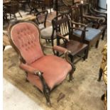 A collection of chairs comprising two 19th Century panel-seated elbow chairs,