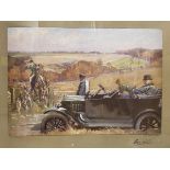 AFTER LIONEL EDWARDS "The Duke of Beaufort seated in motor car" colour print