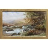 REVELL BURT "Beagles and figures by a river" oil on panel signed lower right together with AFTER H