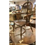 A set of six modern ash and oak Thames Valley style stick-back chairs on turned legs united by