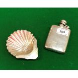 A silver scallop dish (Sheffield 1900) by Mappin & Webb together with a silver hip flask