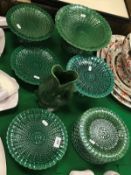 A collection of ten 19th Century Wedgwood green basketwork plates together with five various