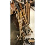 Two bundles containing 18 various polo mallets