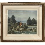 AFTER ALFRED MUNNINGS "Taking Hounds to Cover", colour print, signed in pencil lower right,