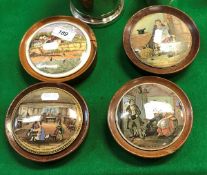 A collection of four Victorian pot lids including "The room in which Shakespeare was born 1564