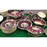 A Thomas Furnival & Sons "Mikado" pattern transfer decorated and puce ground part dinner service