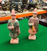 Two Chinese Ming dynasty part-glazed terracotta musician figures