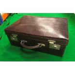 A Victorian purple leather vanity case with various silver mounted and other fittings,