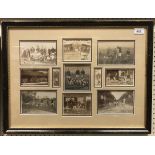 A framed and glazed collection of photographs depicting Worcester Park beagles and a London County