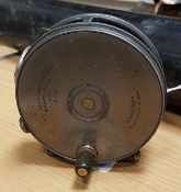 A 1930's Hardy Perfect 33/8" duplicated Mark II fly reel with agate line guide