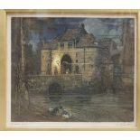 AFTER F MARRIOTT "Old gateway Bruges" coloured engraving signed and titled in margin,