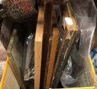 Two boxes of various picture frames together with a bag of various miniature and other picture