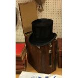 A Herbert Johnson silk top hat in handmade wooden case CONDITION REPORTS Internal