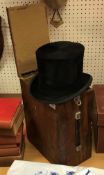 A Herbert Johnson silk top hat in handmade wooden case CONDITION REPORTS Internal