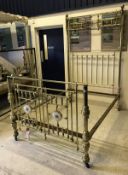 A Victorian brass and mother of pearl embellished half tester bedstead,
