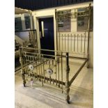 A Victorian brass and mother of pearl embellished half tester bedstead,