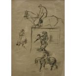 GEORGE DENHAM ARMOUR "Horse and Jockey Studies", black chalk, circa 1891,