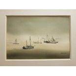 SYBIL MULLEN GLOVER "Seascape with fishing vessels" watercolour signed lower right together with