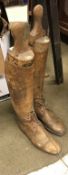 A pair of WWI period brown leather hunting boots and trees by Maxwell of Dover Street London