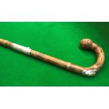 A silver mounted bamboo shafted walking stick with concealed horse measuring stick,