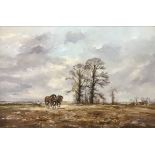 ALWYN CRAWSHAW "Ploughman with Plough Team of Two in Autumnal Landscape",