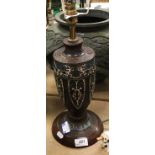 A Chinese chocolate patinated bronze and cloisonne decorated vase-shaped table lamp the main body