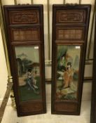 A pair of 20th century chinese reverse painted on glass studies of women in garden settings in