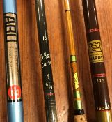 A collection of four various fly fishing rods including a Hardy salmon fly No.