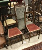 A Victorian walnut framed salon chair with button back raised on ringed and turned legs together