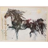 A modern framed print of a horse