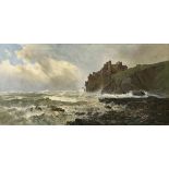 PEREGRINE FEENEY "Tantalon", coastal scene with choppy seas and ruins of a castle on a cliff,