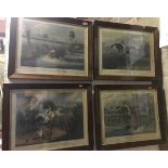 AFTER J POLLARD "Chances of the steeple chase" set of four coloured engravings in rosewood frames