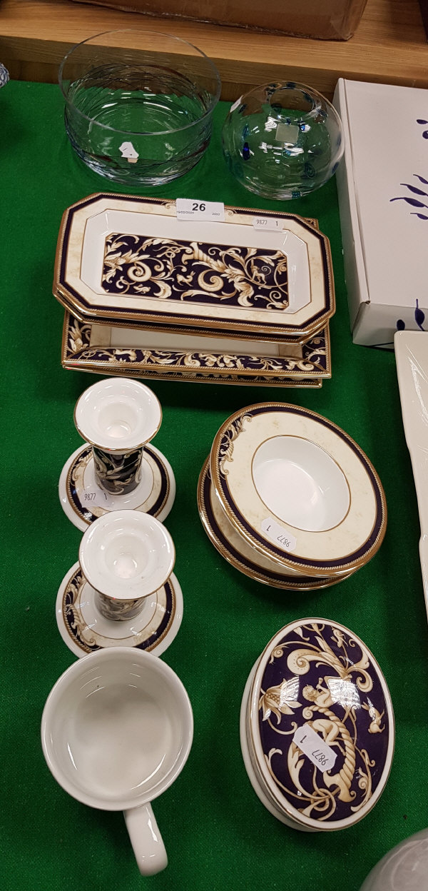 A collection of Wedgwood Cornucopia wares to include three pairs of dishes, a pair of candlesticks,