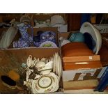 Five boxes of assorted household china ware together with a box of glass and a box of sundry items