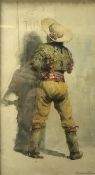 19TH CENTURY ITALIAN SCHOOL "Piccinni Roma" a figure wearing a bolero jacket reading a sign on a