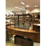 A circa 1900 mahogany framed and glazed shop table top display cabinet with rear sliding doors