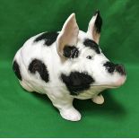 A large Wemyss Pottery "Pig" black and white sponge decorated with well painted eyes, circa 1890,