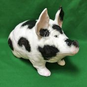 A large Wemyss Pottery "Pig" black and white sponge decorated with well painted eyes, circa 1890,