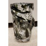 A Whitefriars "Knobbly" cased vase with green splatter pattern by William Wilson and Harry Dyer,