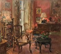 SUSAN RYDER "The music room Kensington Palace Gardens Terrace" an interior scene, oil on canvas,