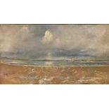 ANNE SEYMOUR "Coastal landscape with beach in foreground" oil on canvas,