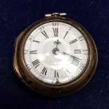 A George III silver pair cased pocket watch by Dolt Rollison together with three various keys