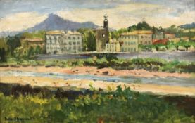 FAITH SHEPPARD (1920-2008) "French town scene with river in foreground in the Impressionist manner"