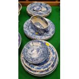A collection of seventeen various 19th Century and other English blue and white plates and dishes