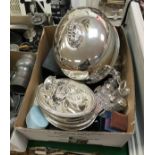 A box of plated wares comprising meat dome, entrée dishes,