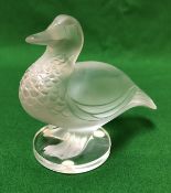 A Lalique frosted glass model of a duck,