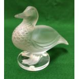 A Lalique frosted glass model of a duck,