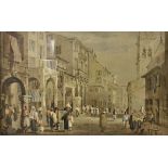 S PROUT (1783-1852) "A street in Budapest" watercolour heightened with body colour and white,
