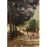 ROY PETLEY "A day in the park" oil on board, initialled lower left,