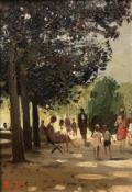 ROY PETLEY "A day in the park" oil on board, initialled lower left,